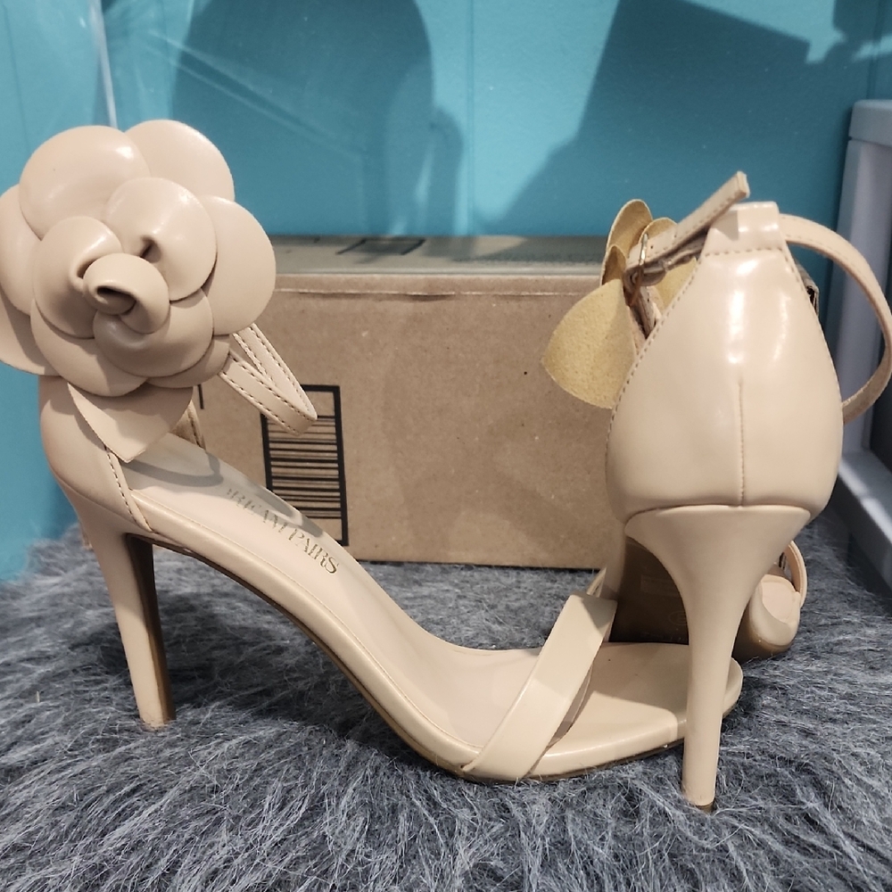 Elegant Beige Flower-Embellished Heels